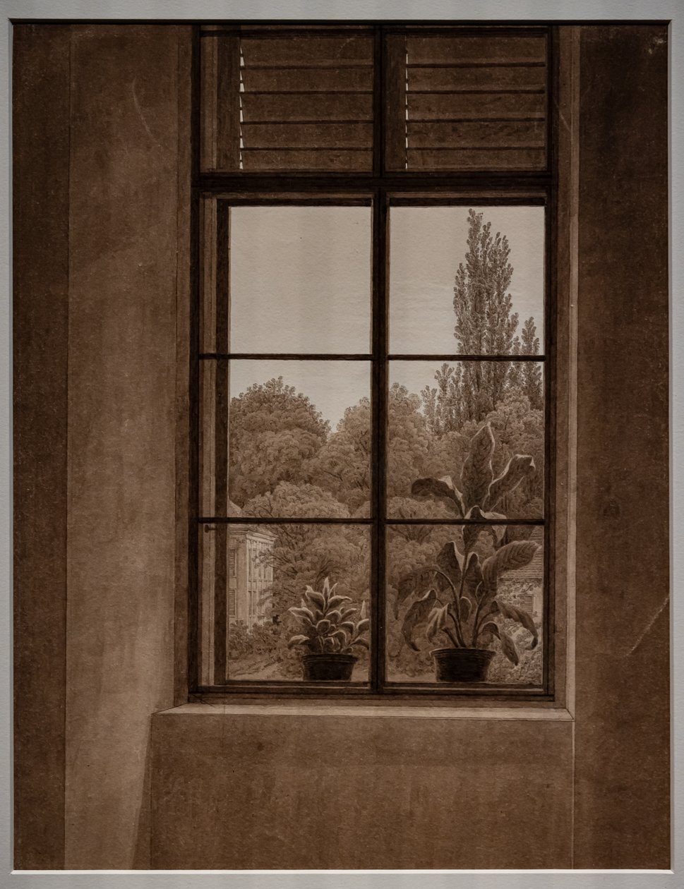Vindue med udsigt til en park af Caspar David Friedrich