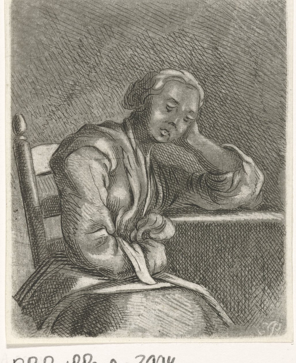 Sovende pige ved bordet af Caspar Jacobsz. Philips