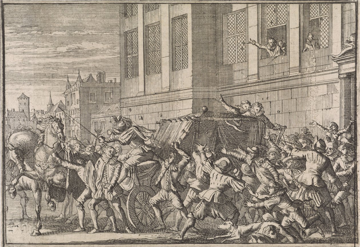 Angreb ved Madrid på greven af ​​Olivares, Gaspard de Gusmáns vogn, 1643 af Caspar Luyken (attributed to)