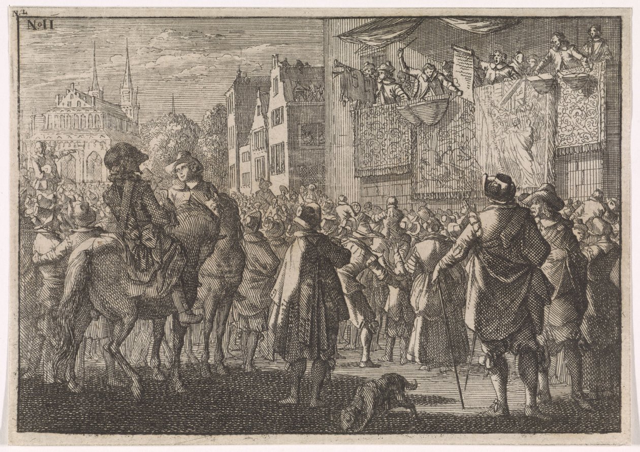 Proklamation af freden i Osnabrück i en by, 1648 af Caspar Luyken (attributed to)