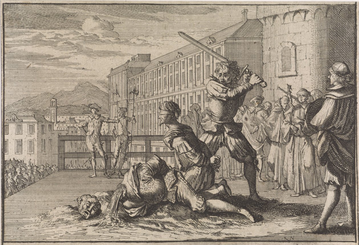 Halshugning af markisen af ​​Cinq-Mars og François De Thou, 1642 af Caspar Luyken (attributed to)