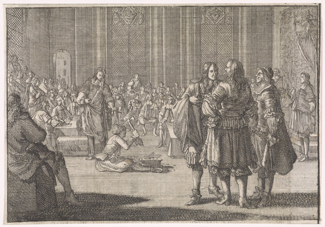 Det kejserlige segl fra England bliver knust i House of Lords, 1646 af Caspar Luyken (attributed to)