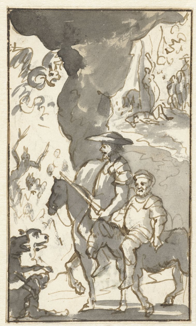 Don Quichotte og Sancho Panza kører forbi en smedje Design til femte bind af Histoire de l
