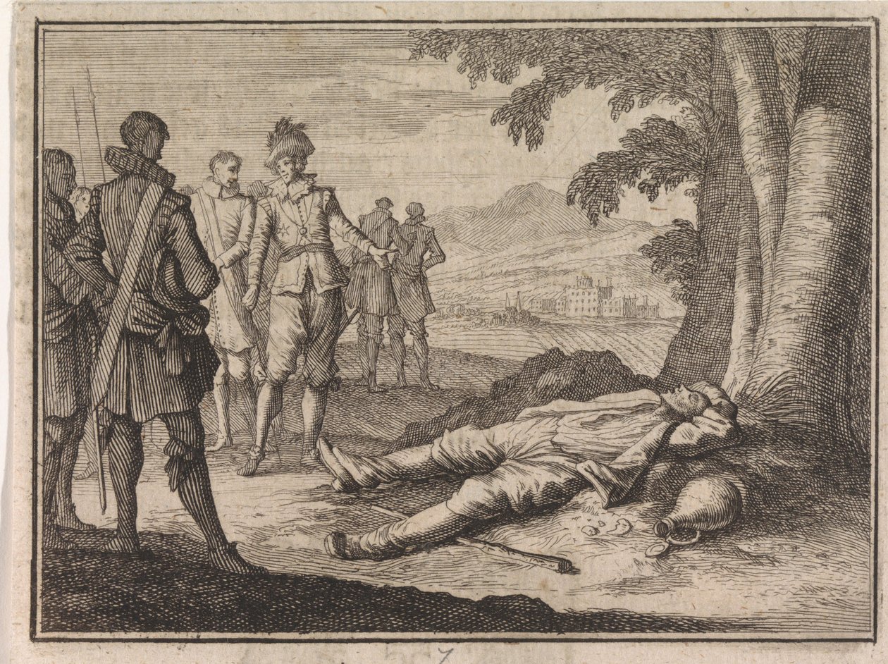 Filip den Gode finder en beruset bonde under et træ af Caspar Luyken