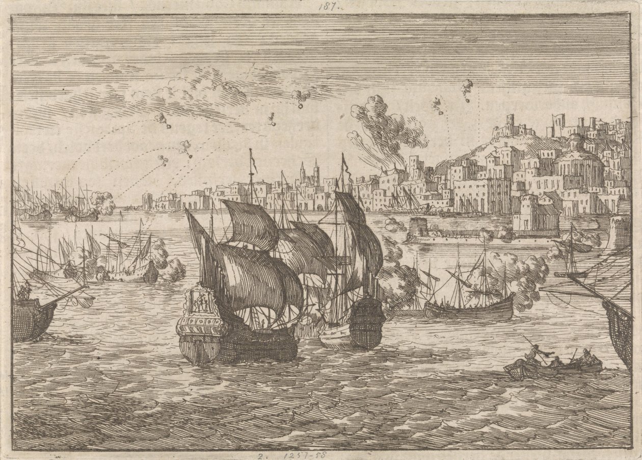 Genova bombet af den franske flåde, 1684 af Caspar Luyken