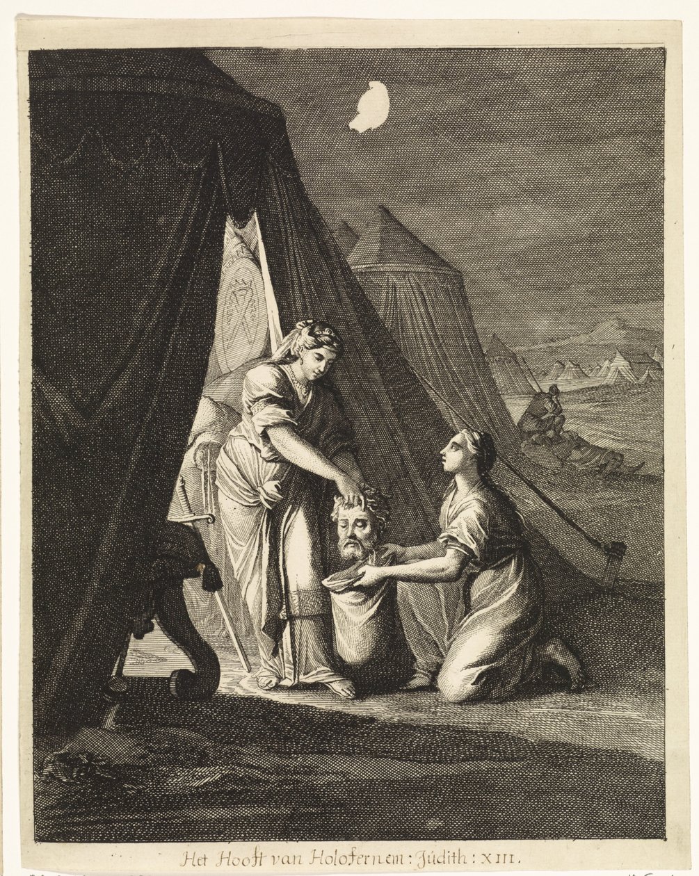Judith putter Holofernes’ hoved i en sæk af Caspar Luyken