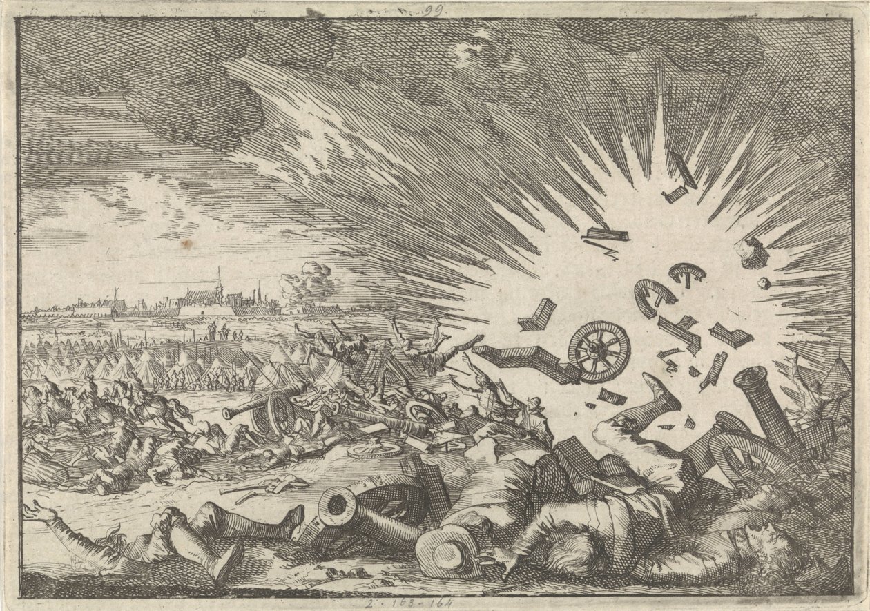 Eksplosion af et fransk krudtmagasin under belejringen af ​​Namur, 1640 af Caspar Luyken