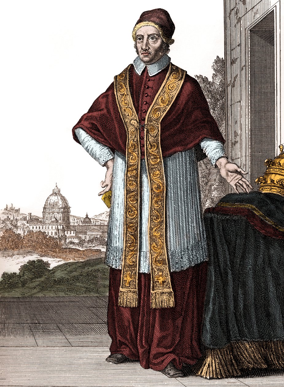 Portræt af pave Clement XI (Clemente ou Clemens) (pave fra 1700 til 1721) - Tegninger af Caspar Luyken - Indgraveret og udgivet af Christoph Weigel (Nürnberg 1703) af Caspar Luyken