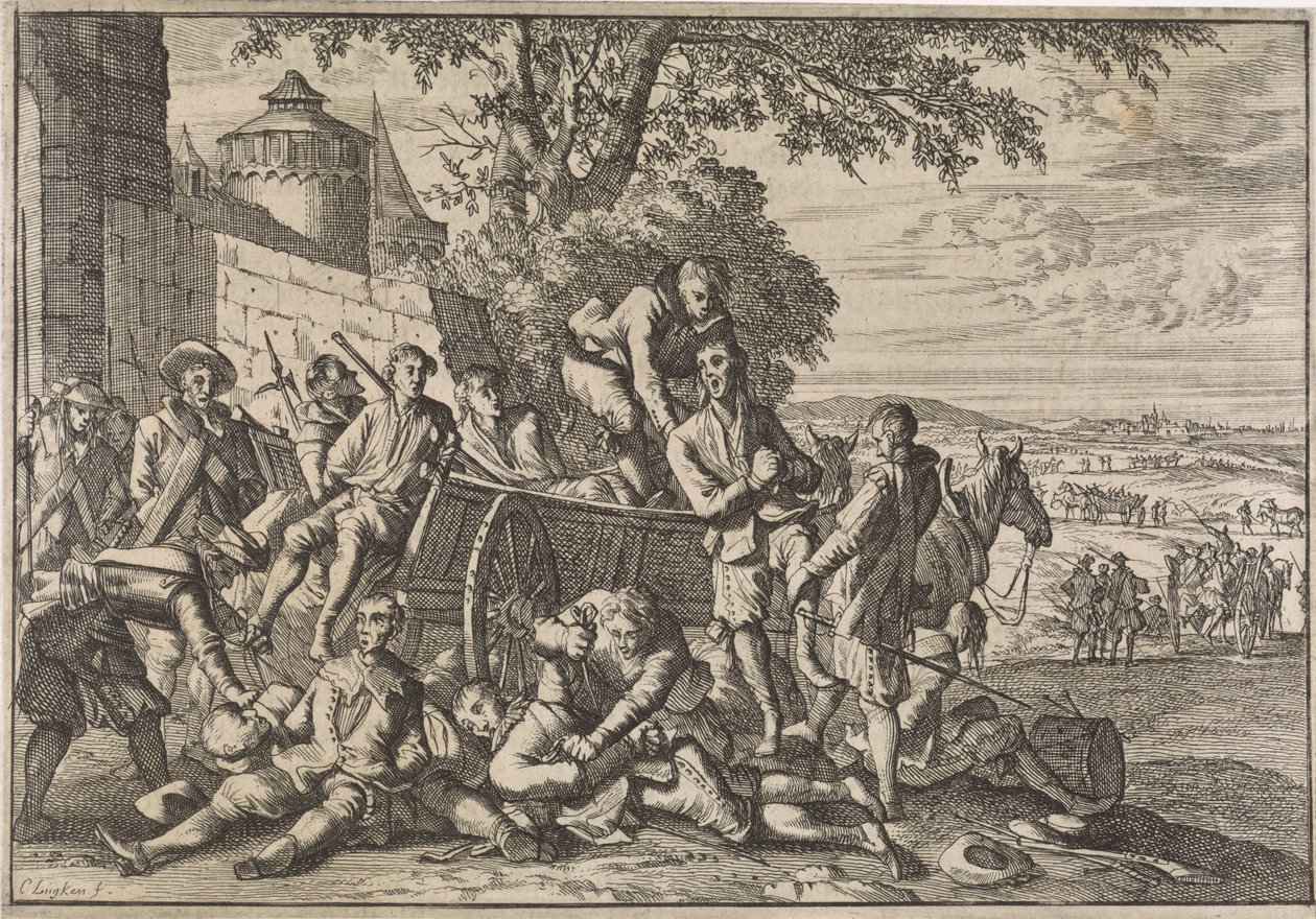 Spanske soldater bliver læsset på vogne og båret væk, 1641 af Caspar Luyken