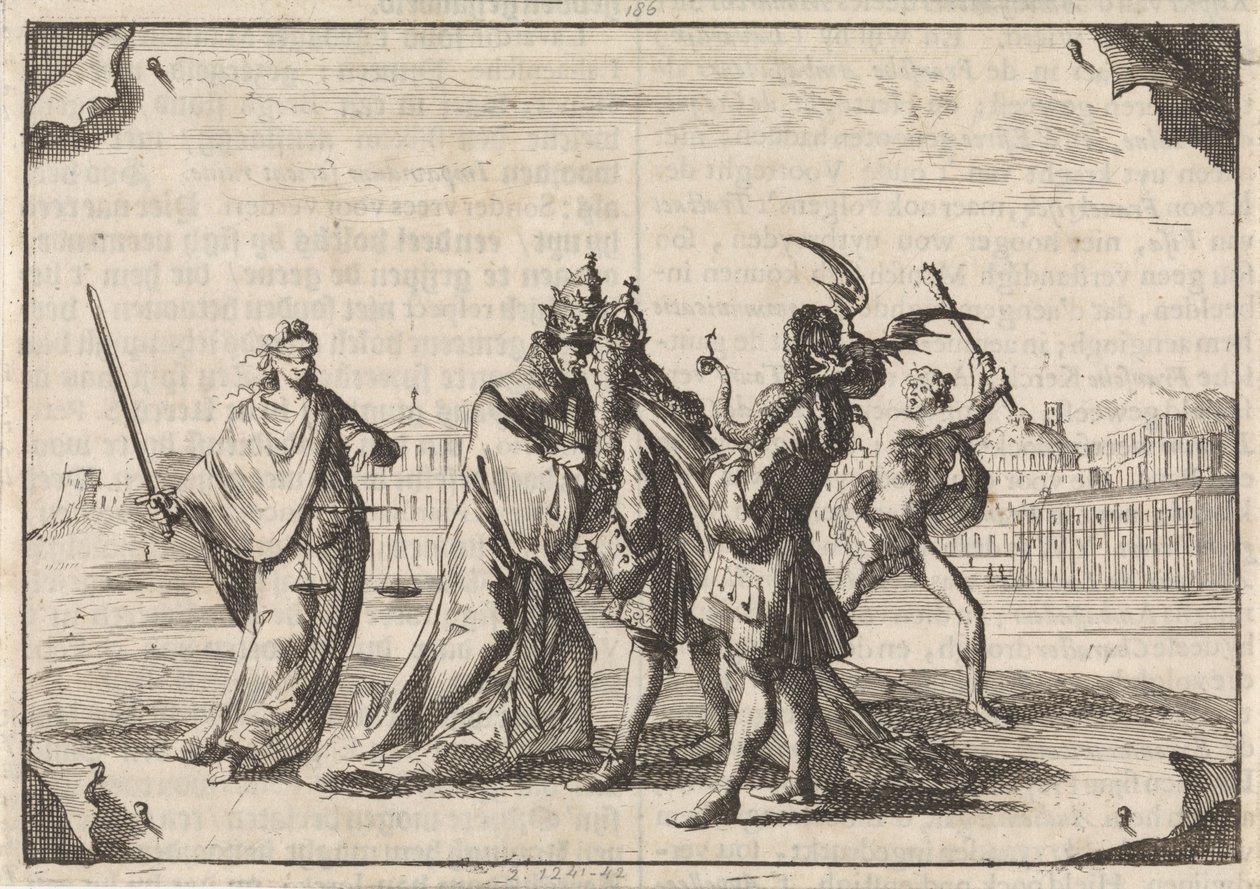 Tegnefilm om slaget mellem Ludvig XIV og Pave Innocentius XI, 1687 af Caspar Luyken