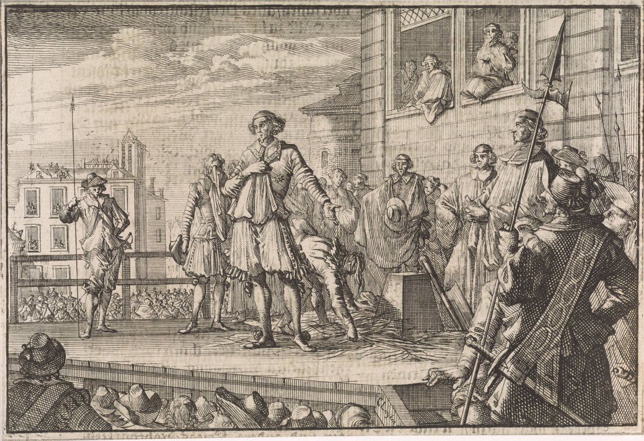 Thomas Wentworth, jarl af Strafford tiltaler folket fra stilladset, 1641 af Caspar Luyken