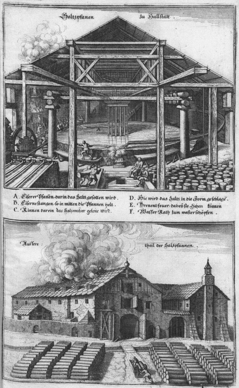 Saltzpan til Hallstätt. Fra: Topographia Provinciarum, 1679 af Caspar Merian