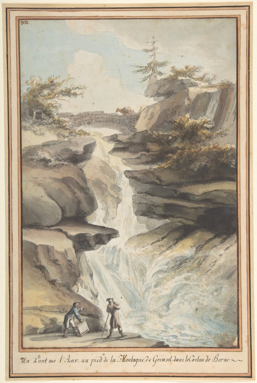 En bro på Aar, ved foden af Grimsel, i kantonen Bern, ca. 1775. af Caspar Wolf