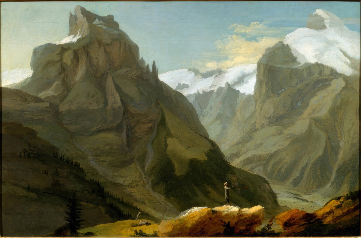 Udsigt over Titlis og Hahnen af Caspar Wolf