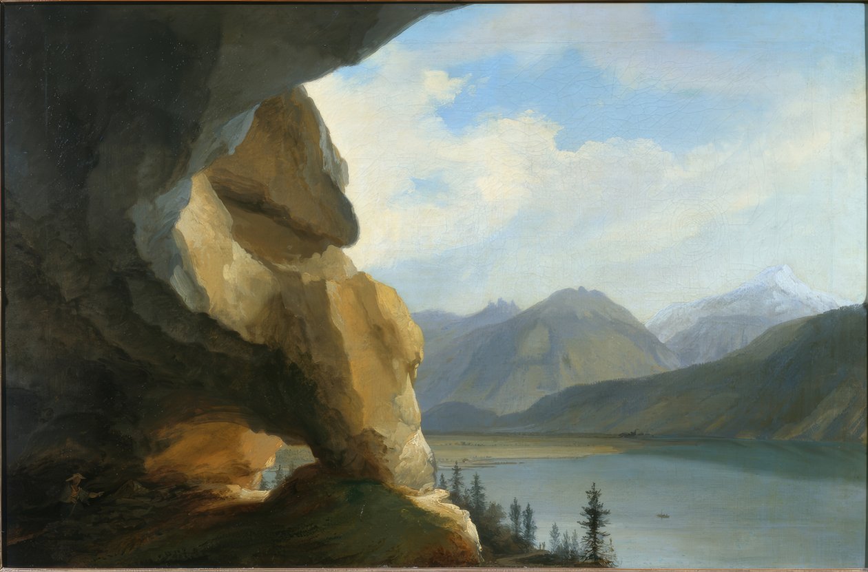 Udsigt fra Beatus-hulen over Thun-søen til Schynige Platte af Caspar Wolf