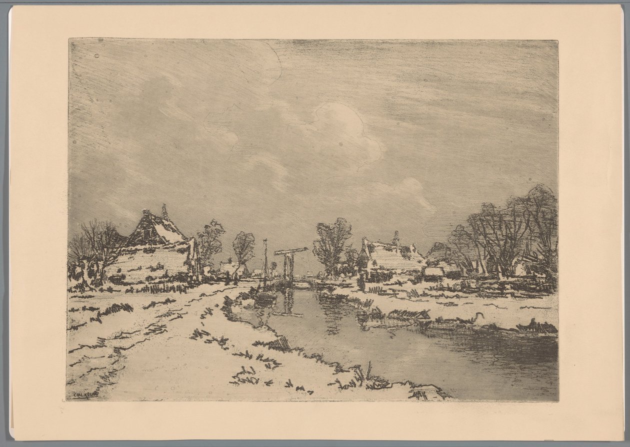 Snelandskab med kanal og vindebro af Casper M.L. Kouw