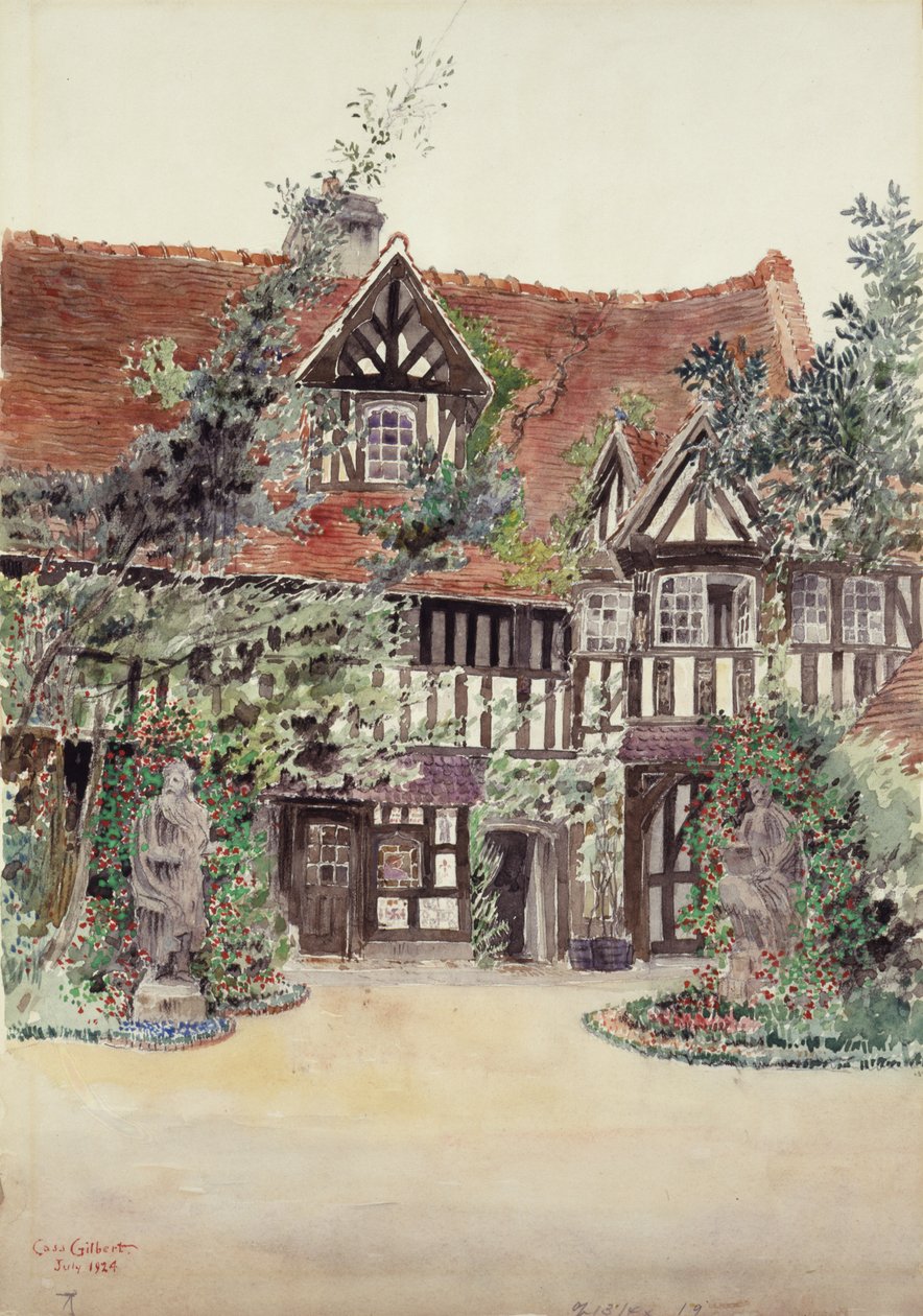 Den mindre gårdhave, Hotel Guillaume le Conquerant, Dives, Frankrig, 1924. af Cass Gilbert