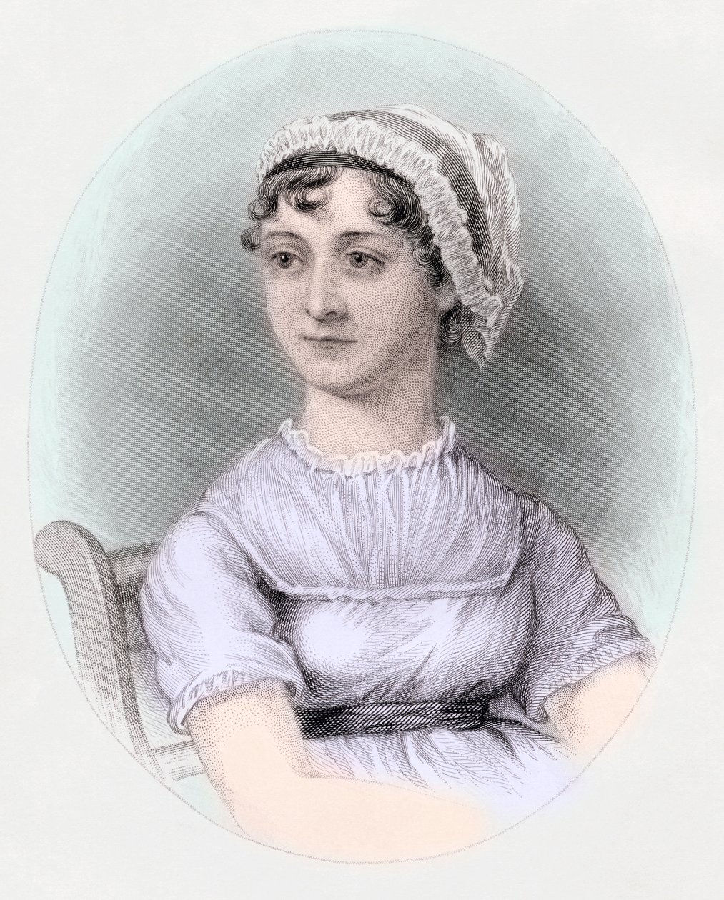 Portræt af Jane Austen, ca. 1850 (håndfarvet gravering) af Cassandra (after) Austen