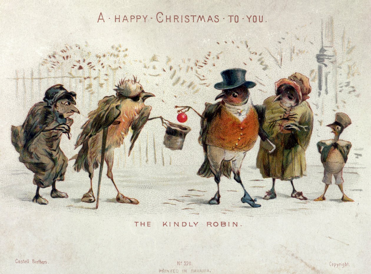 The Kindly Robin, victoriansk julekort af Castell Brothers