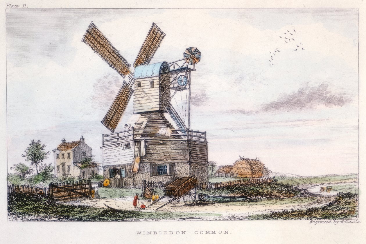 Postmølle, Wimbledon Common, nær London, c1840 af Castle