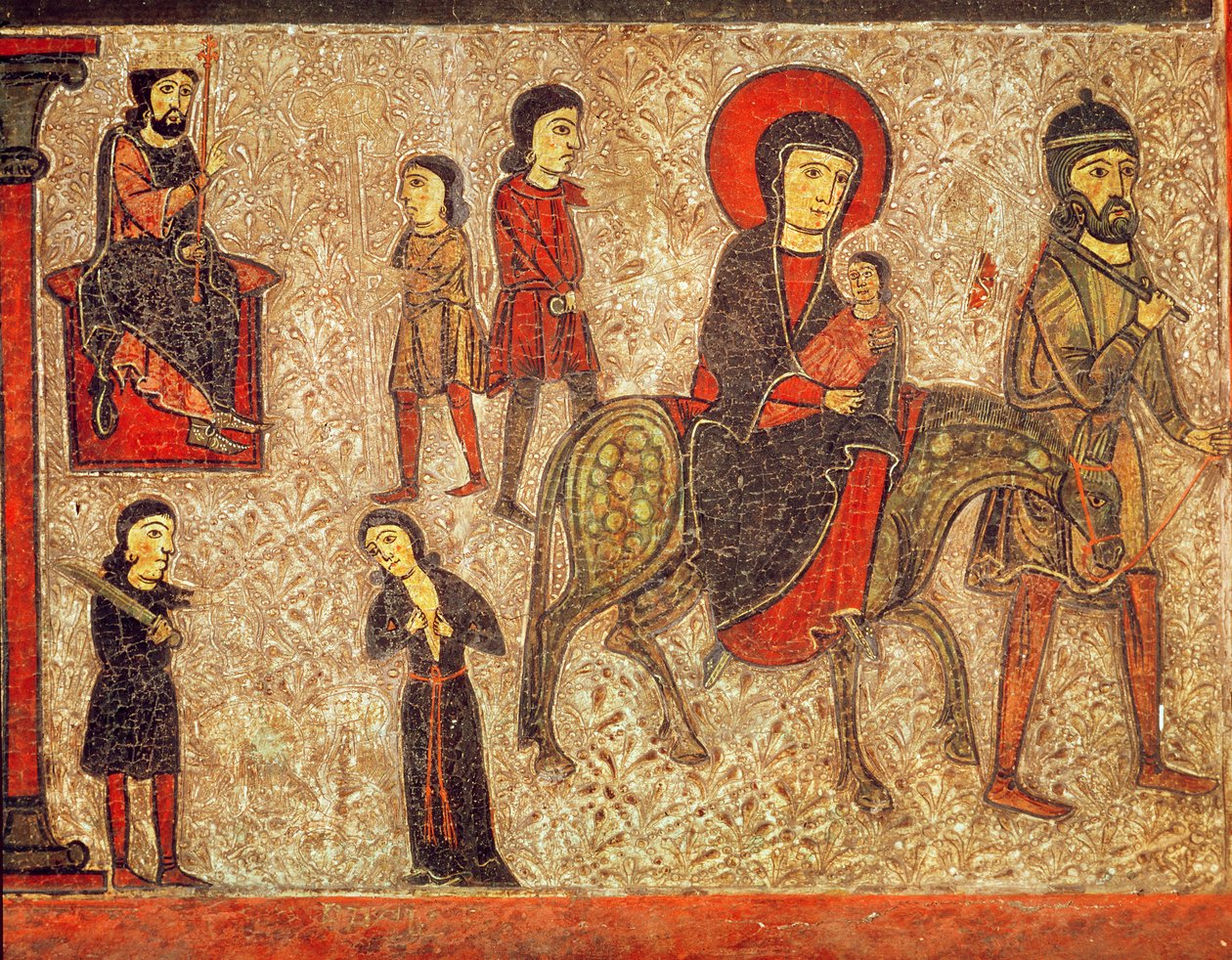 Flugten til Egypten, detalje fra en altertavle dedikeret til Jomfruen (tempera på panel) af Catalan School