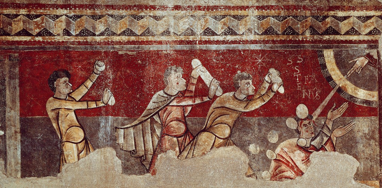 Steningen af Saint Stephen, ca. 1100 (fresko overført til lærred) af Catalan School