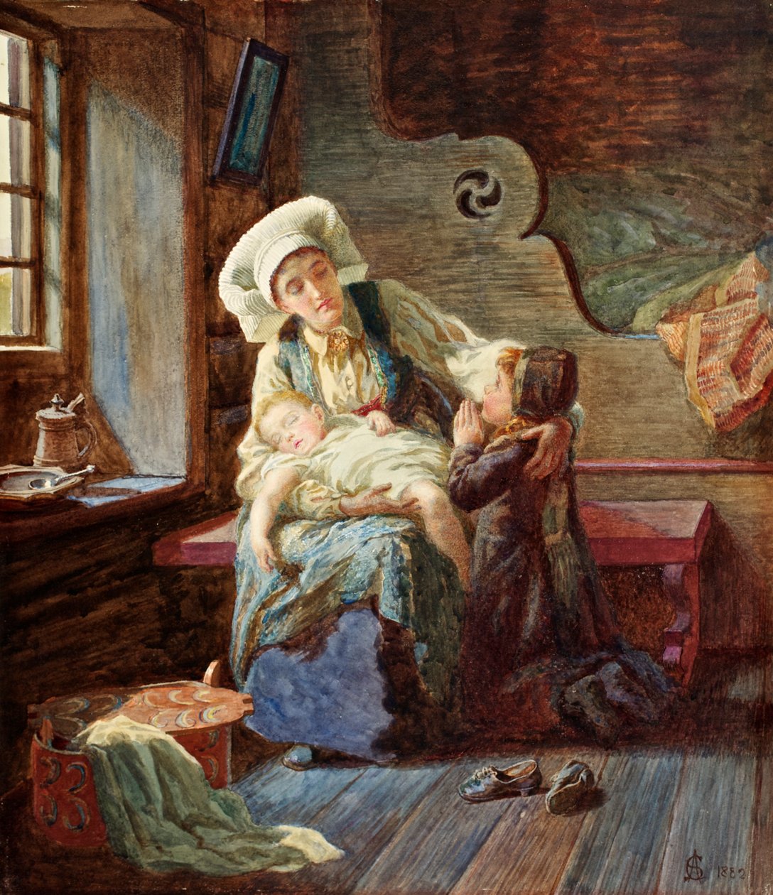 Aften i et norsk hjem, 1882 af Catharine Adelaide Sparkes