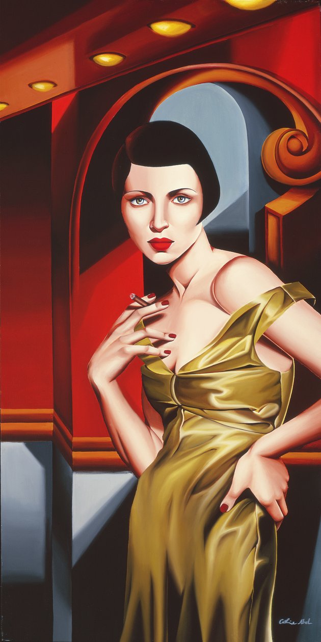 Oliven satin kjole af Catherine Abel