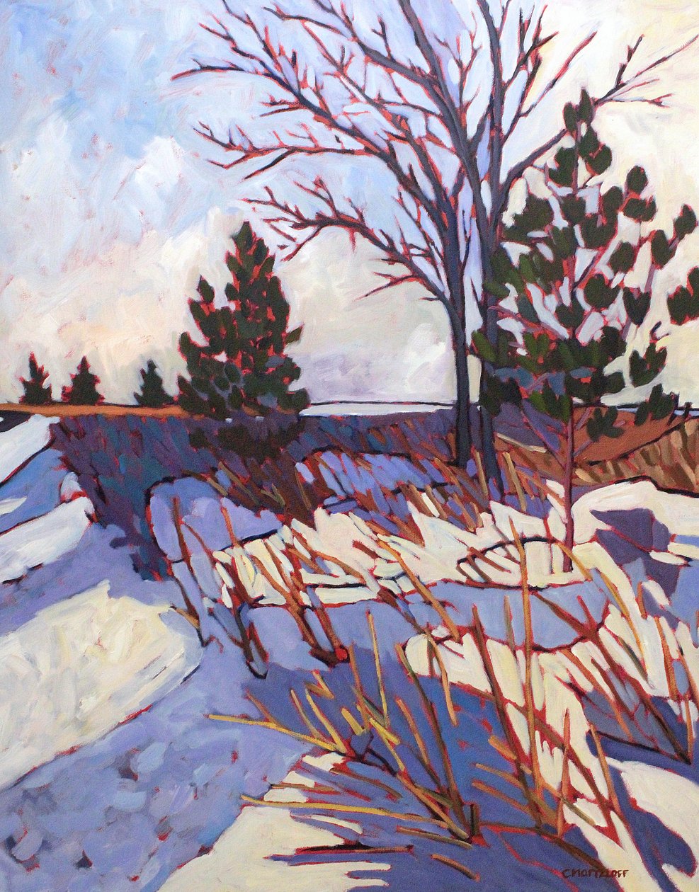 A Snowy Crossing, 2022 (olie på lærred) af Catherine J Martzloff