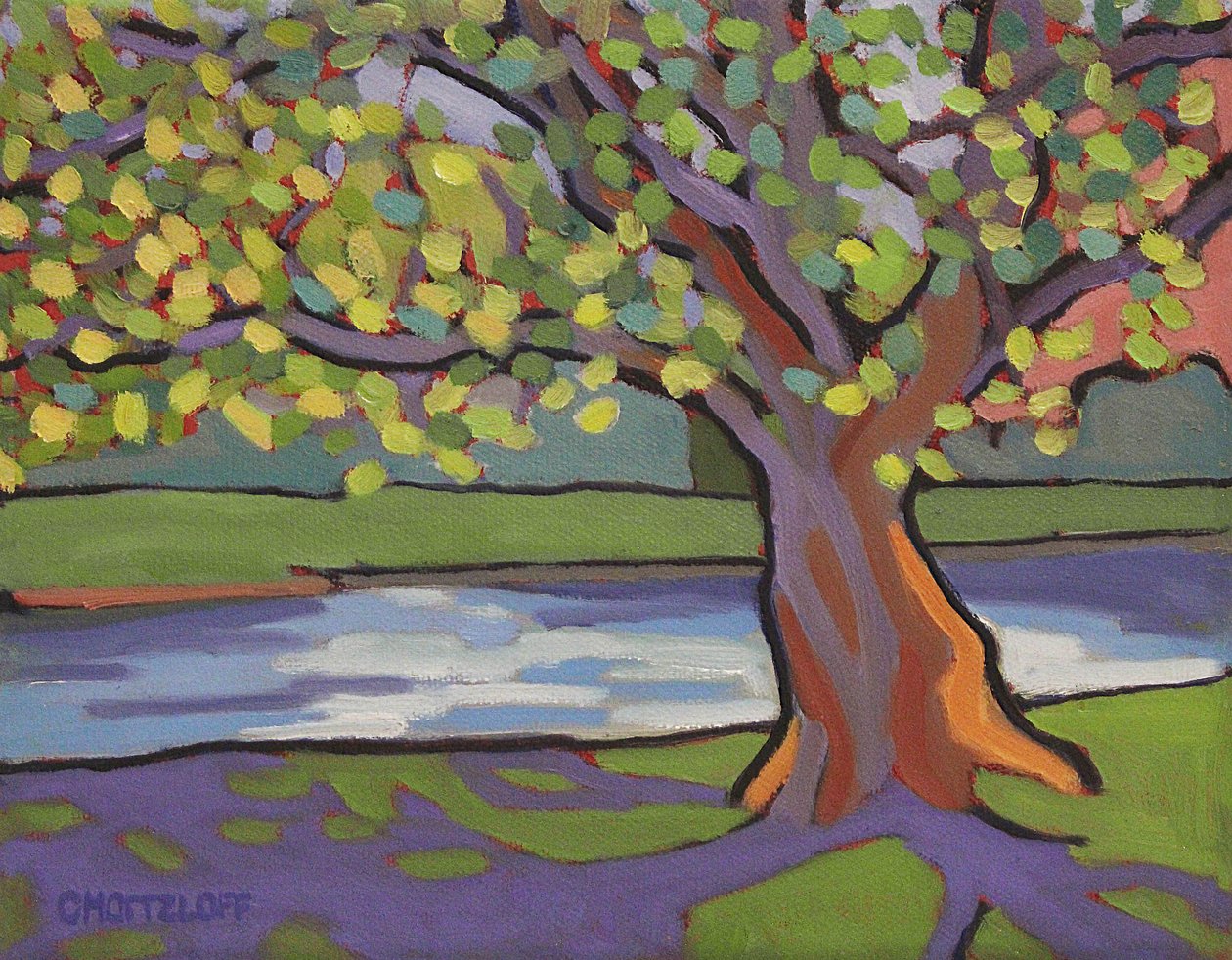 By the Sycamore, 2022 (olie på lærred) af Catherine J Martzloff