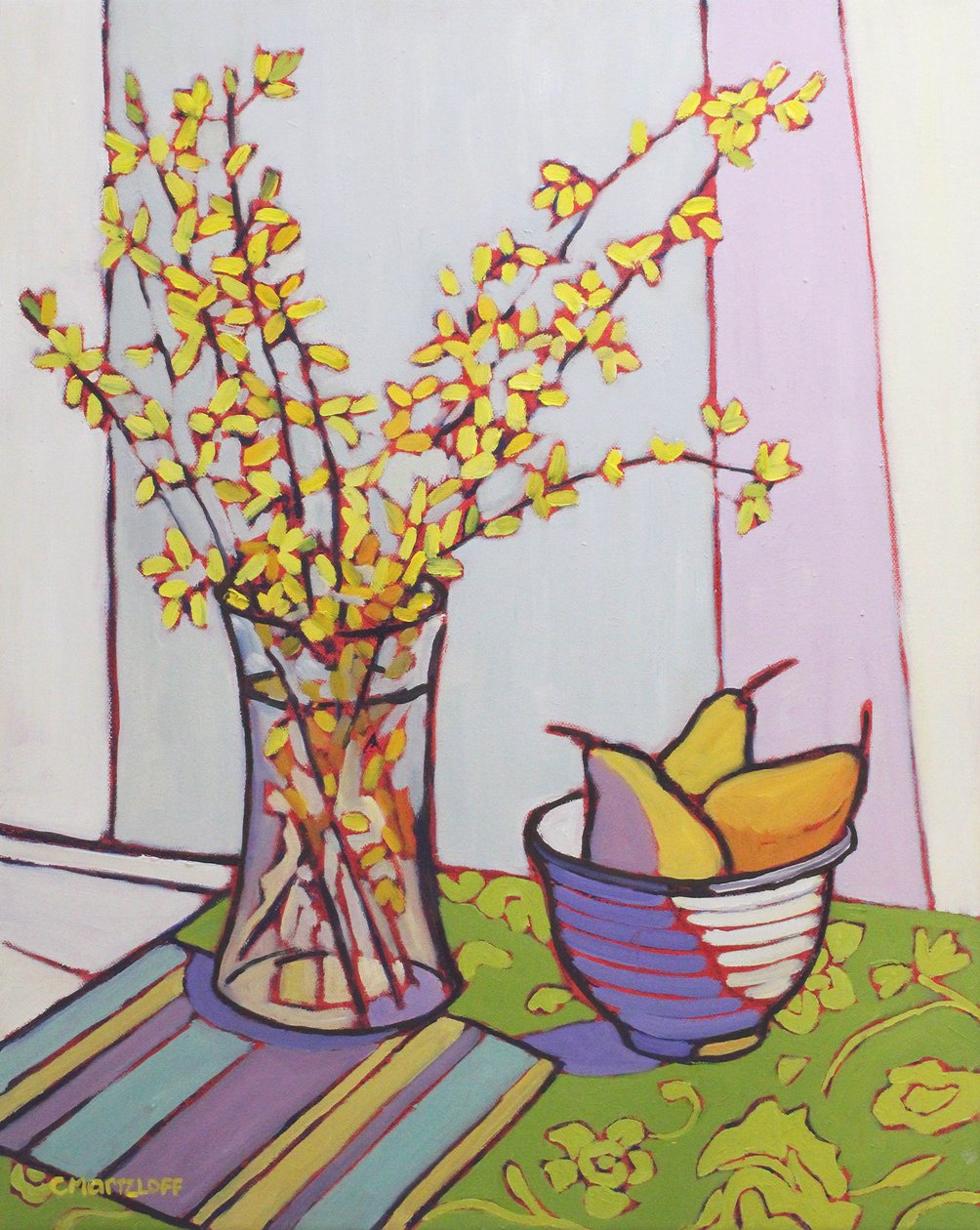 Collecting Forsythia, 2023 (olie på lærred) af Catherine J Martzloff