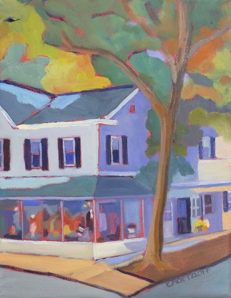 Small Town Corners, 2025 (olie på lærred) af Catherine J Martzloff