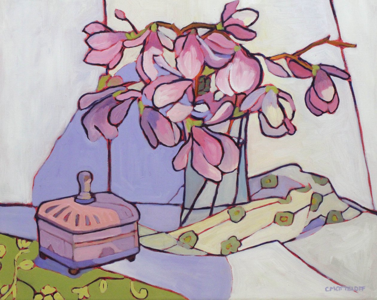 The Magnolia Box, 2023 (olie på lærred) af Catherine J Martzloff