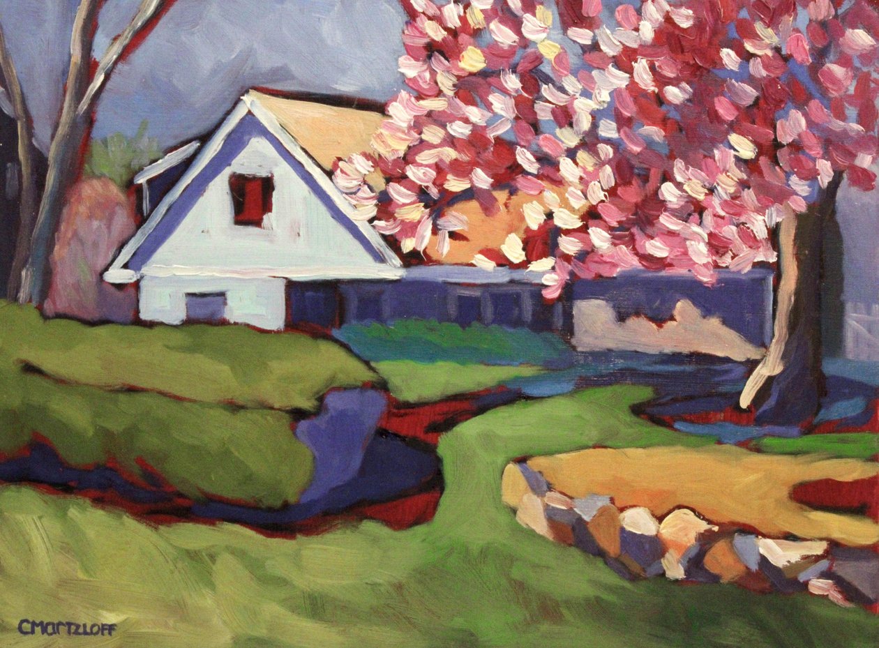 The Pink Magnolia, 2018 (olie på panel) af Catherine J Martzloff