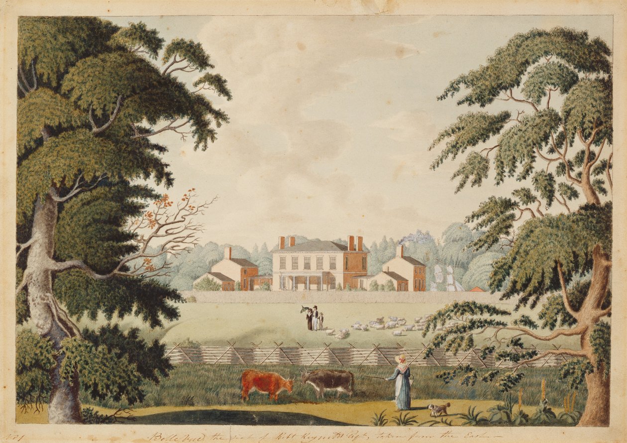 Belle Vue, Seat Robert Reynolds, Esquire taget fra øst (wc med pen og blæk på papir) af Catherine Reynolds