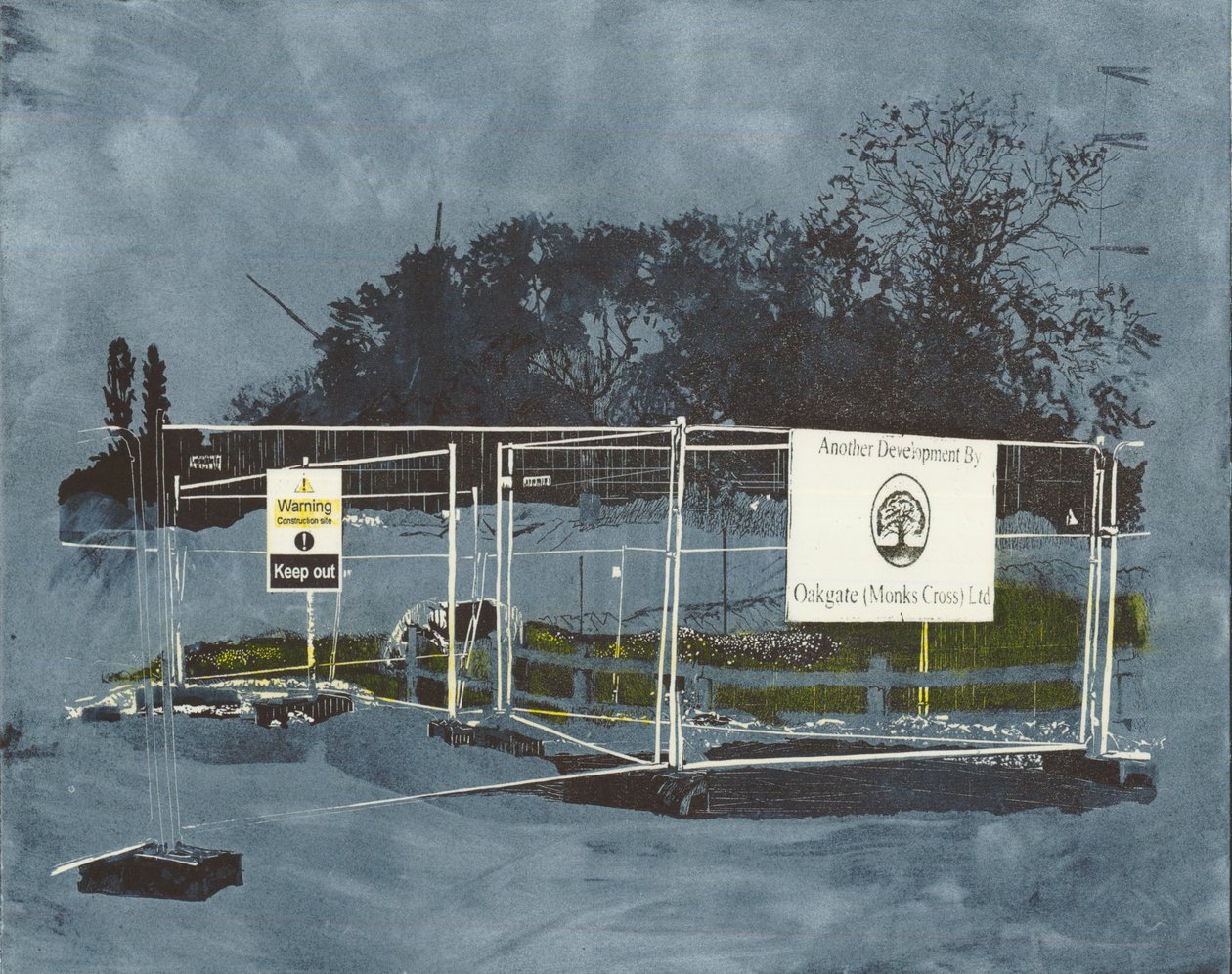 En påvirkning af landskabet, 2014 (linoleumssnit og ætsning) af Catherine Sutcliffe Fuller