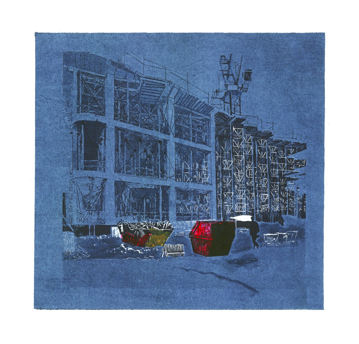 Inkubation af ny virksomhed, 2015 (linoleumssnit og ætsning) af Catherine Sutcliffe-Fuller