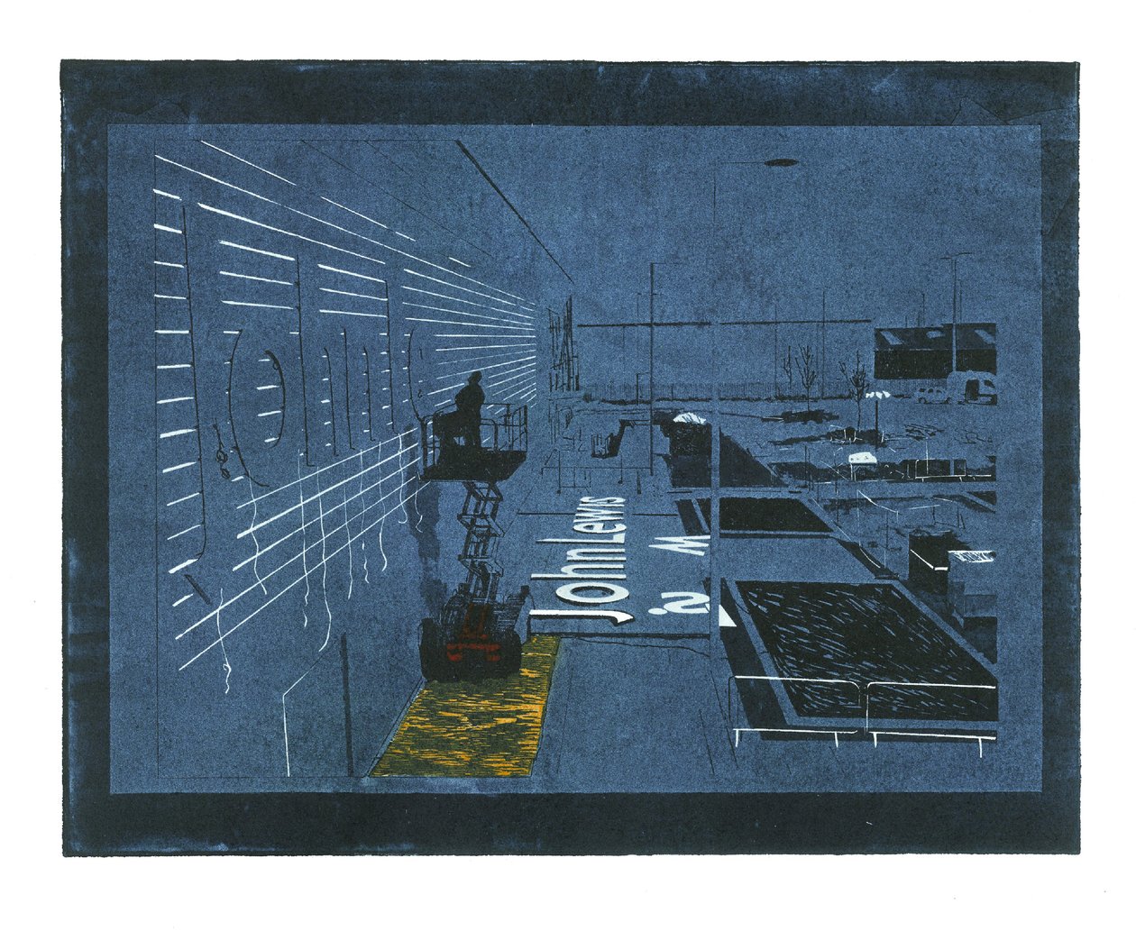 Settled Cultivation, 2015 (laserskåret linoleum, linoleumssnit og traditionel ætsning) af Catherine Sutcliffe Fuller