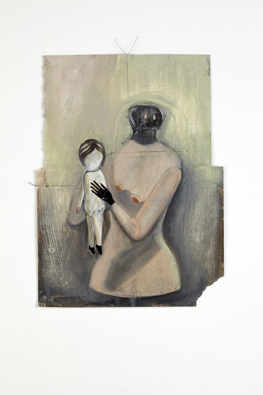 Inbetween, 2014 (papircollage, bomuldstråd, olie- og glansmaling) af Cathie Pilkington