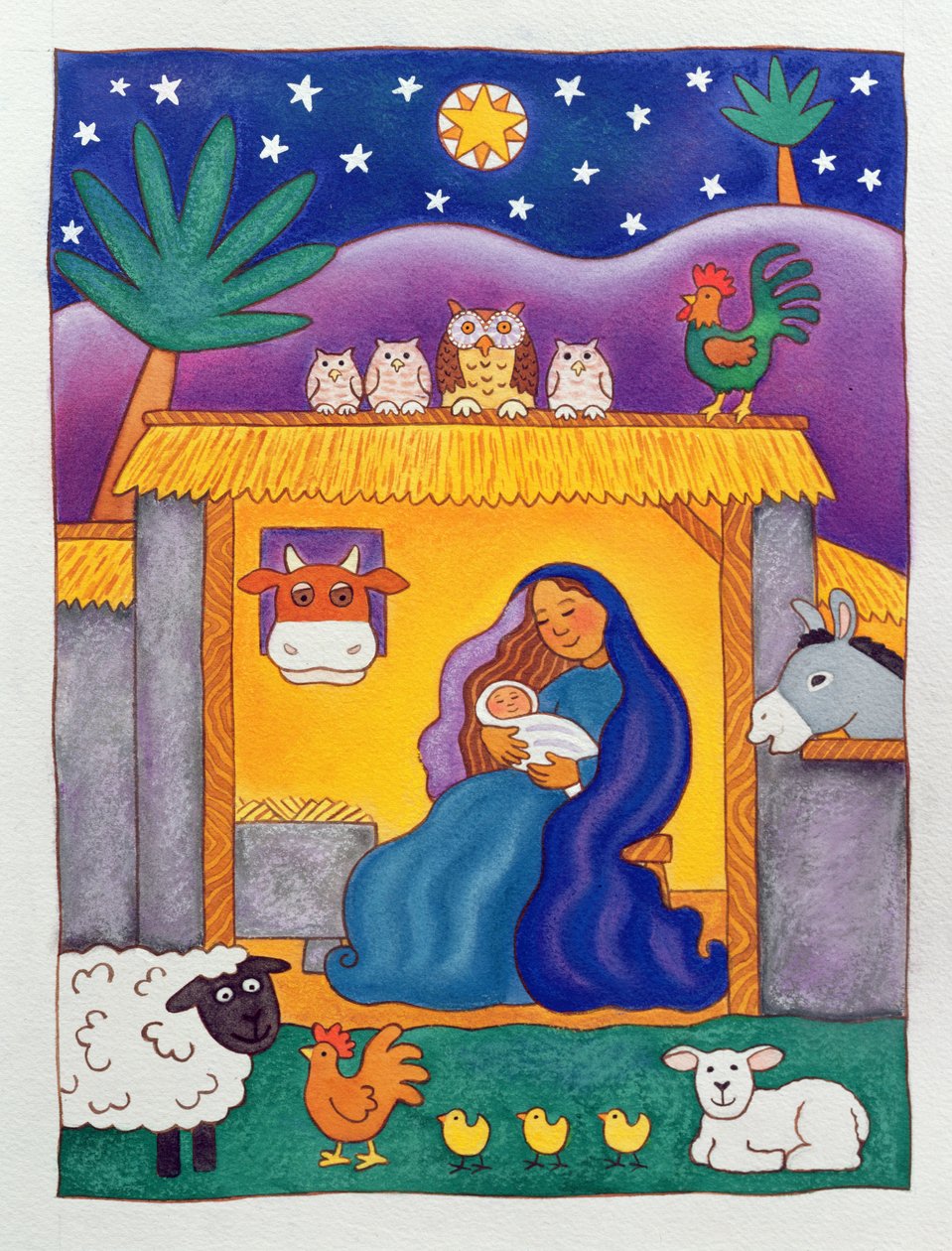 A Farmyard Nativity, 1996 (wc) af Cathy Baxter