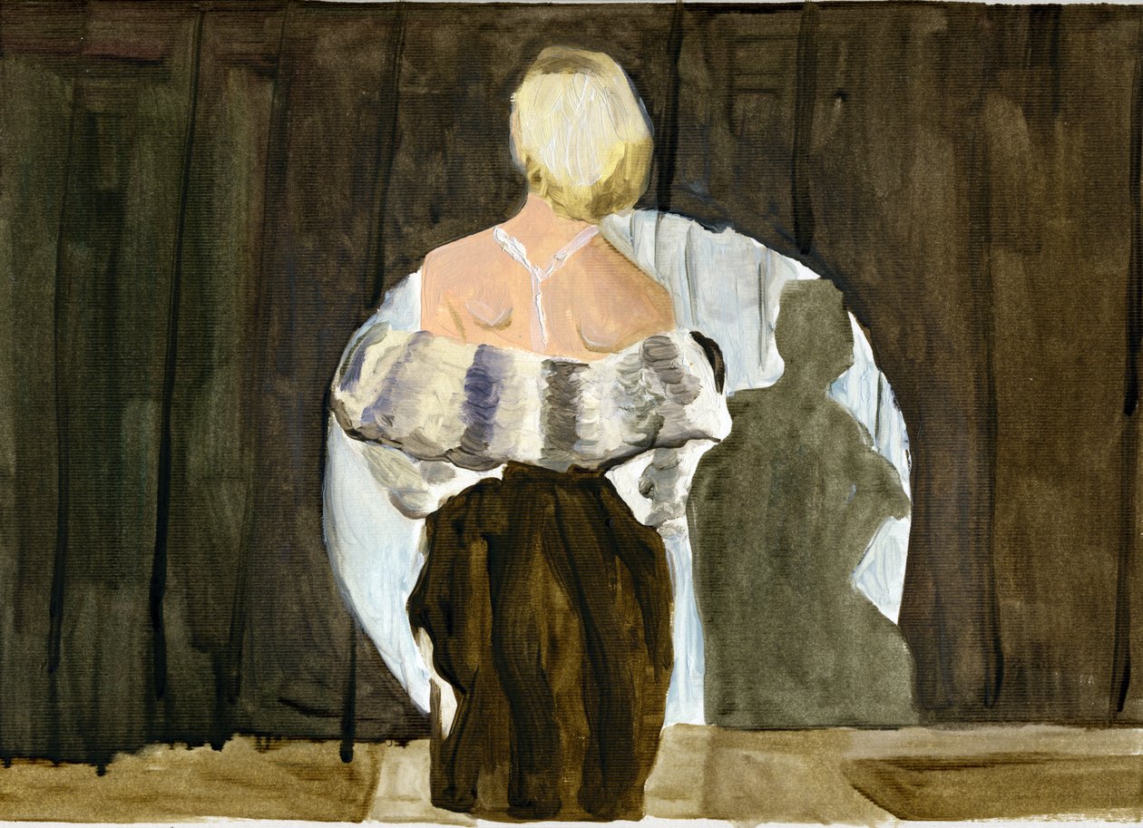 03.11.09 - The modelled the fur in their apartment, 2009 (olie på papir) af Cathy Lomax