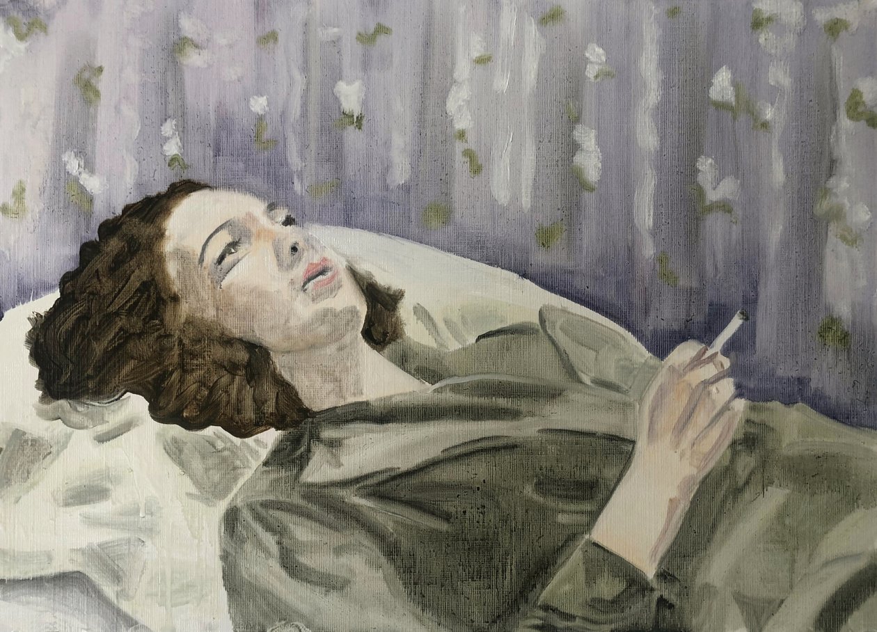 23.03.20 She was conflicted, 2020 (olie på papir) af Cathy Lomax