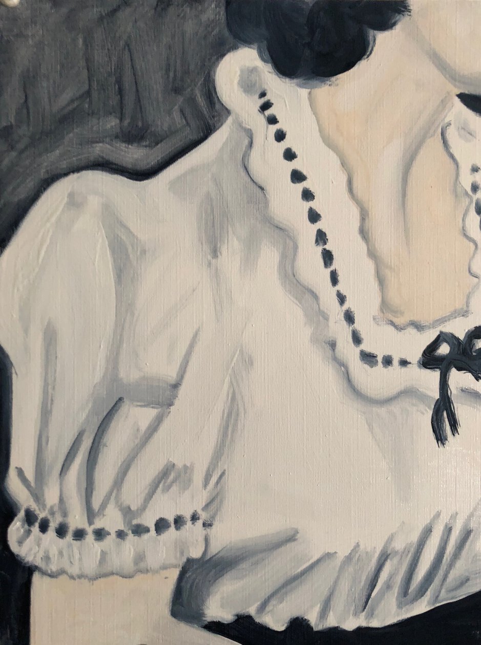 Broderie, 2018 (olie på papir) af Cathy Lomax