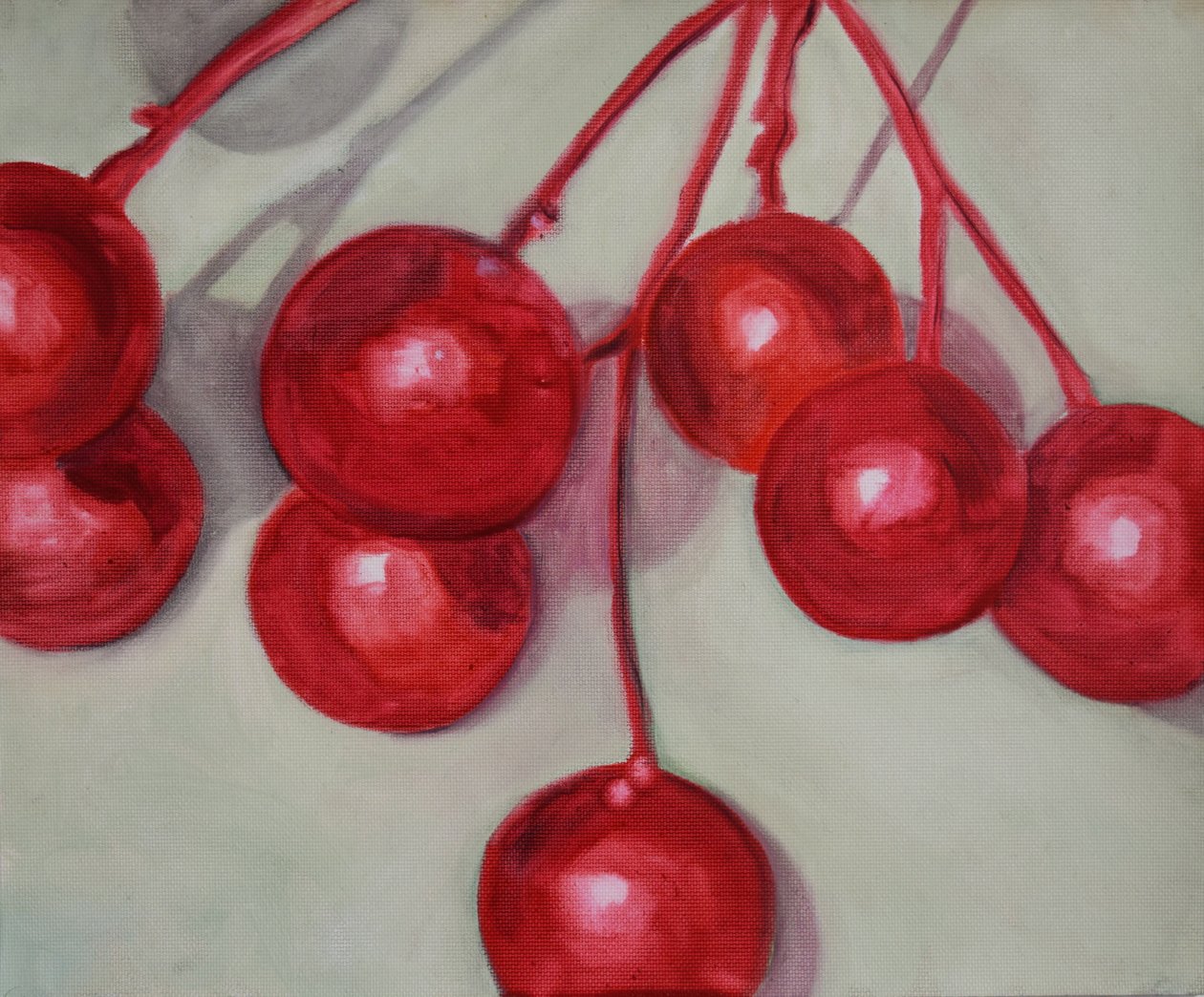 Cherries, 2013 (olie på papir) af Cathy Lomax
