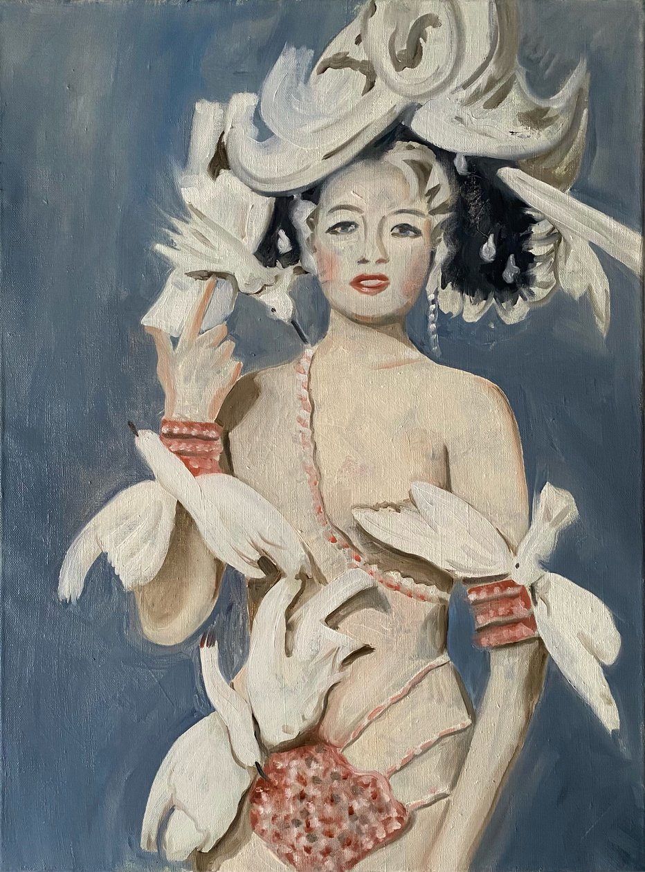 Showgirl, 2022 (olie på linned) af Cathy Lomax