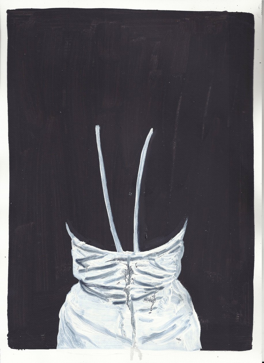 The Girl Upstairs 1, back, 2012 (olie og akryl på papir) af Cathy Lomax