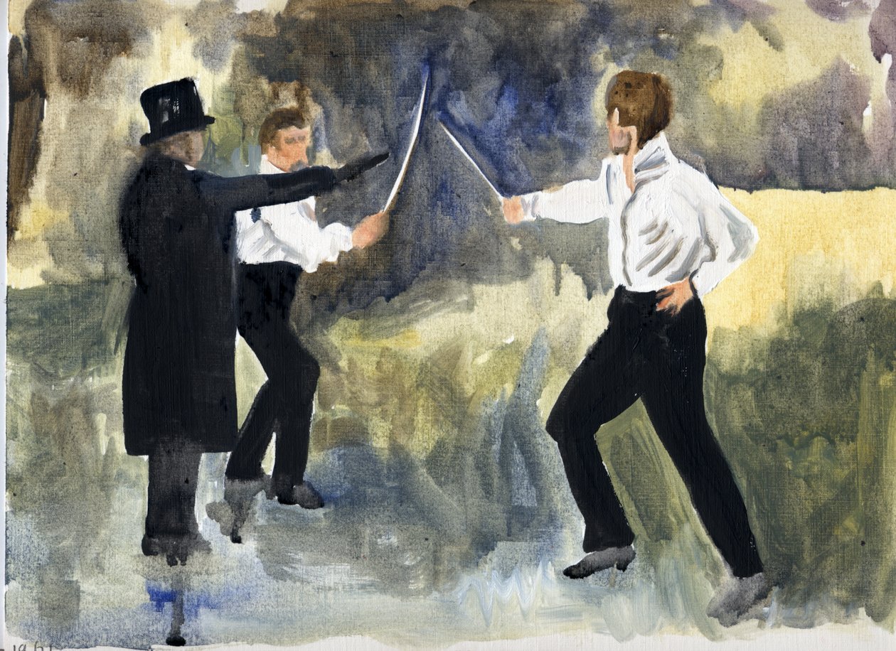 The Plot (Paris 1961), 2011 (olie på papir) af Cathy Lomax