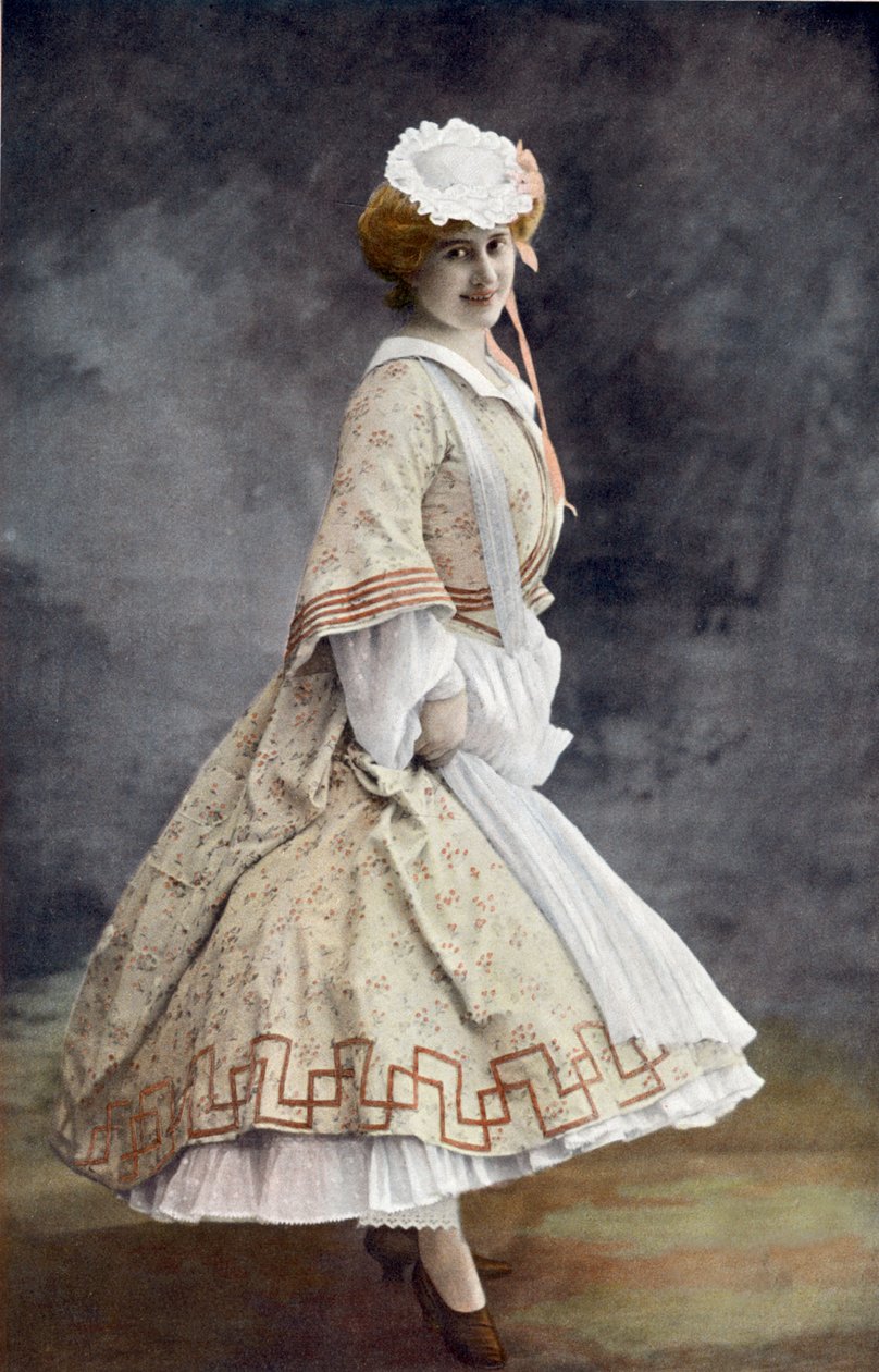 Den franske komiker Jeanne Saulier som Arlette i operette "Die Fledermaus" (Flagermusen) i Paris, foto af Cautin og Berger fra det franske blad "Le Theatre" maj 1904 af Cautin and Berger