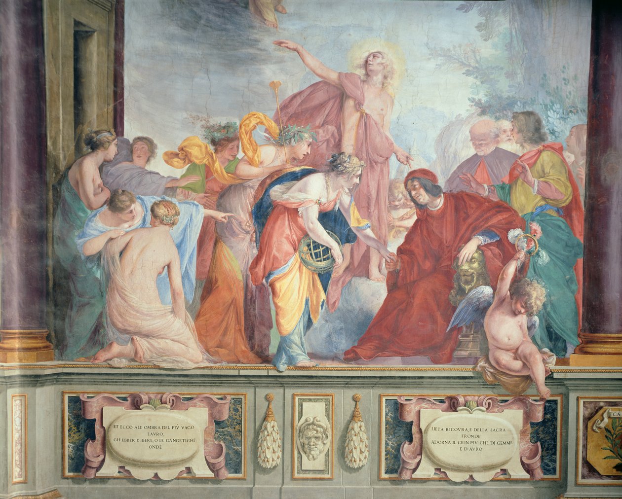 Lorenzo de Medici og Apollo byder muserne og dyderne velkommen til Firenze af Cecco Bravo