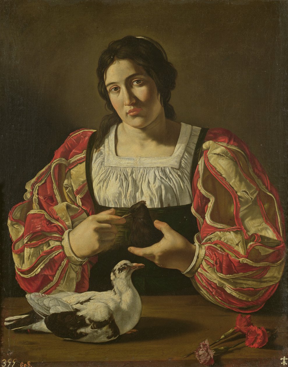 En kvinde med duer af Cecco de Caravaggio
